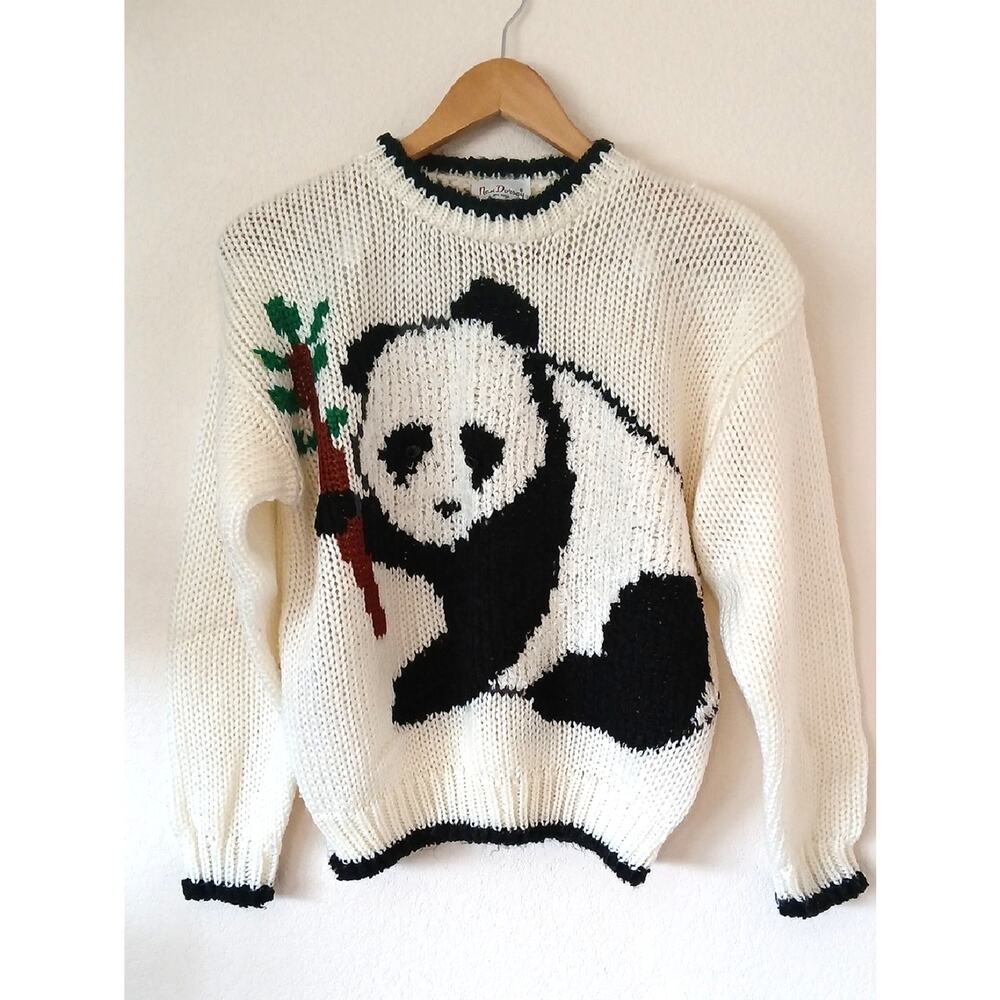 Vintage Nan Dorsey Panda Bear Sweater Open Knit
